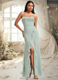 Aryana A-line Square Floor-Length Chiffon Bridesmaid Dress With Ruffle STKP0025735