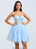 Miley Ball-Gown/Princess Sweetheart Short Lace Tulle Homecoming Dress With Ruffle STKP0025707