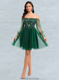 Karli A-line Off the Shoulder Short Tulle Homecoming Dress With Sequins Appliques Lace STKP0025663