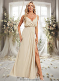 Luz A-line V-Neck Floor-Length Chiffon Bridesmaid Dress STKP0025790