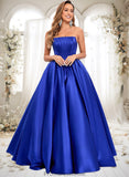 Emilee Ball-Gown/Princess Straight Floor-Length Satin Prom Dresses STKP0025831