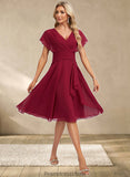 Alyssa A-line V-Neck Knee-Length Chiffon Homecoming Dress With Ruffle STKP0025716