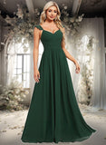 Saige A-line V-Neck Floor-Length Chiffon Bridesmaid Dress With Ruffle STKP0025811