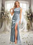 Sage A-line Scoop Cowl Floor-Length Stretch Satin Prom Dresses STKP0025878