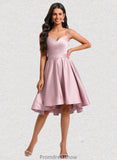 Daphne A-line V-Neck Asymmetrical Satin Homecoming Dress With Bow Pleated STKP0025699