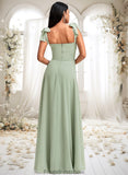 Jaidyn A-line Cowl Floor-Length Chiffon Bridesmaid Dress With Bow STKP0025738