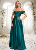 Stephany A-line Off the Shoulder Floor-Length Stretch Satin Prom Dresses STKP0025879