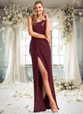 Katie A-line One Shoulder Floor-Length Chiffon Bridesmaid Dress STKP0025756