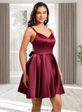 Kaylee Ball-Gown/Princess V-Neck Short Satin Homecoming Dress With Bow STKP0025662