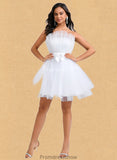 Leah Ball-Gown/Princess Asymmetrical Short Tulle Homecoming Dress With Bow STKP0025709