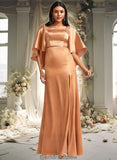 Amiya A-line Square Floor-Length Stretch Satin Bridesmaid Dress STKP0025765