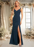 Carleigh Trumpet/Mermaid V-Neck Floor-Length Chiffon Prom Dresses With Ruffle STKP0025873