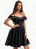 Sierra A-line Off the Shoulder Short Satin Homecoming Dress STKP0025704