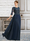 Willow A-line Scoop Floor-Length Chiffon Lace Mother of the Bride Dress With Sequins STKP0021651