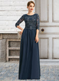 Willow A-line Scoop Floor-Length Chiffon Lace Mother of the Bride Dress With Sequins STKP0021651