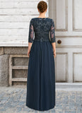 Willow A-line Scoop Floor-Length Chiffon Lace Mother of the Bride Dress With Sequins STKP0021651