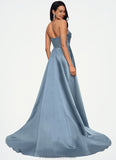 Chana Ball-Gown/Princess V-Neck Sweep Train Satin Prom Dresses STKP0022191