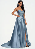 Chana Ball-Gown/Princess V-Neck Sweep Train Satin Prom Dresses STKP0022191