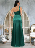 Elisa Sheath/Column Asymmetrical Floor-Length Stretch Satin Prom Dresses STKP0022193