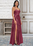 Alexa A-line V-Neck Floor-Length Satin Prom Dresses STKP0022197