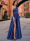 Raina Ball-Gown/Princess One Shoulder Floor-Length Satin Prom Dresses STKP0022201