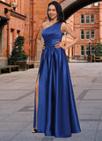 Raina Ball-Gown/Princess One Shoulder Floor-Length Satin Prom Dresses STKP0022201