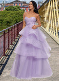 Kristen Ball-Gown/Princess Sweetheart Floor-Length Tulle Prom Dresses With Beading Sequins STKP0022204