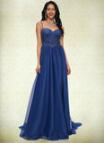 Camille Ball-Gown/Princess Sweetheart Sweep Train Tulle Prom Dresses With Appliques Lace Sequins STKP0022210