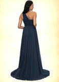 Skyla A-line Asymmetrical Sweep Train Chiffon Prom Dresses With Pleated STKP0022212