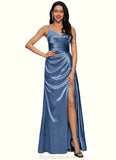 Toni Sheath/Column V-Neck Floor-Length Stretch Satin Prom Dresses With Pleated STKP0022214