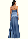 Toni Sheath/Column V-Neck Floor-Length Stretch Satin Prom Dresses With Pleated STKP0022214