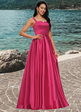 Josephine Ball-Gown/Princess V-Neck Sweep Train Satin Prom Dresses STKP0022215