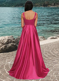 Josephine Ball-Gown/Princess V-Neck Sweep Train Satin Prom Dresses STKP0022215