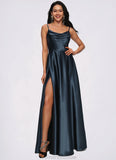 Kinsley A-line Cowl Floor-Length Stretch Satin Prom Dresses STKP0022216