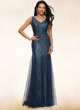 Shayna Sheath/Column V-Neck Floor-Length Sequin Prom Dresses STKP0022218