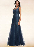 Shayna Sheath/Column V-Neck Floor-Length Sequin Prom Dresses STKP0022218