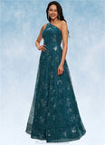 Savanna A-line Asymmetrical Floor-Length Lace Prom Dresses With Sequins STKP0022219