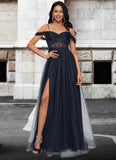 Monserrat Ball-Gown/Princess Off the Shoulder Floor-Length Tulle Prom Dresses With Appliques Lace Sequins STKP0022221