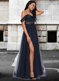 Monserrat Ball-Gown/Princess Off the Shoulder Floor-Length Tulle Prom Dresses With Appliques Lace Sequins STKP0022221