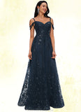 Abbie A-line V-Neck Floor-Length Lace Prom Dresses With Sequins STKP0022222