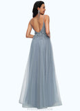 Cheyanne A-line V-Neck Floor-Length Tulle Prom Dresses With Appliques Lace Sequins STKP0022223