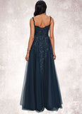 Elena A-line V-Neck Floor-Length Tulle Prom Dresses With Sequins STKP0022224