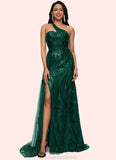 Kaydence Trumpet/Mermaid One Shoulder Sweep Train Sequin Prom Dresses With Sequins STKP0022226