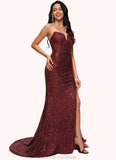 Nathalie Trumpet/Mermaid V-Neck Sweep Train Sequin Prom Dresses STKP0022227