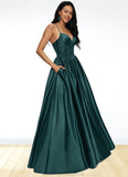 Selena Ball-Gown/Princess V-Neck Floor-Length Satin Prom Dresses With Pleated STKP0022230