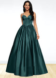 Selena Ball-Gown/Princess V-Neck Floor-Length Satin Prom Dresses With Pleated STKP0022230