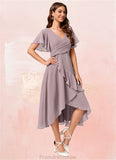 Maya A-line V-Neck Asymmetrical Chiffon Cocktail Dress With Cascading Ruffles Ruffle STKP0022238