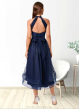 Zariah A-line Halter One Shoulder V-Neck Asymmetrical Tulle Cocktail Dress STKP0022254