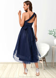 Zariah A-line Halter One Shoulder V-Neck Asymmetrical Tulle Cocktail Dress STKP0022254