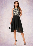 Ashley A-line Scoop Asymmetrical Chiffon Jacquard Cocktail Dress With Flower STKP0022273